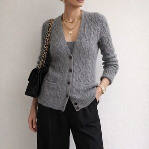 Abercrombie & Fitch Alpaca Wool Blend Cable Knit V-neck Cardigan Gray Size M Y2K